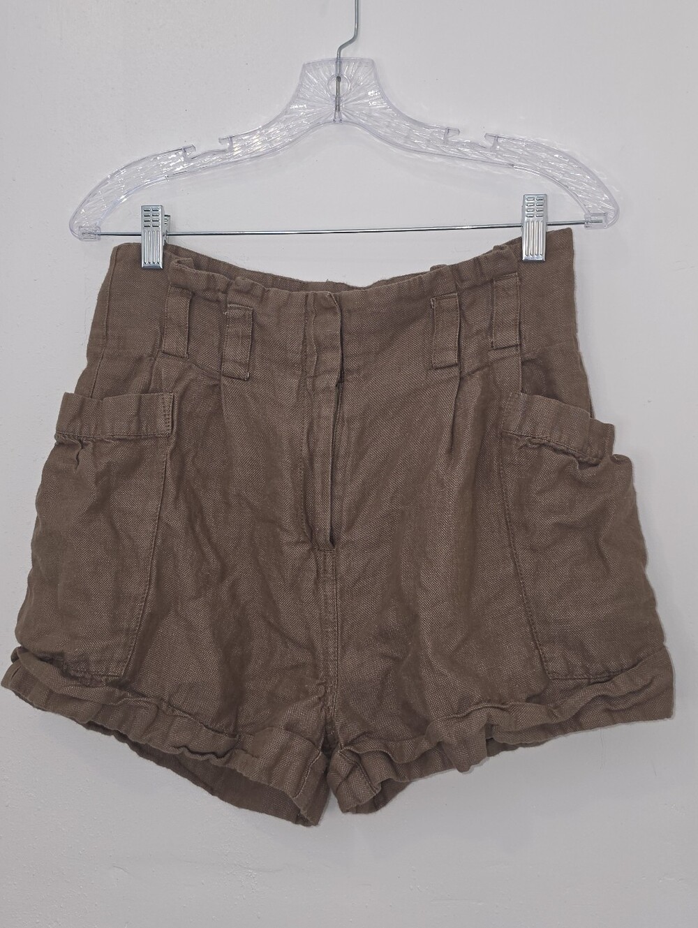 H&M Brown Cotton High-Waist Shorts Size 8 - Picture 1 of 5